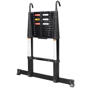 [LuckyNote] 12.5FT Telescopic Ladder Aluminum Ladder with Non-Slip Feet and Stable Hook, Slow Down Safety Function With Stabilizer Portable Extension Ladder for Household and Outdoor Working, 330lb Capacity Black