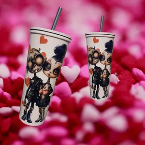 Booed Up 20oz Graphic Sublimation Tumbler with Unique Design Featuring Heart Motifs and Character Artwork
