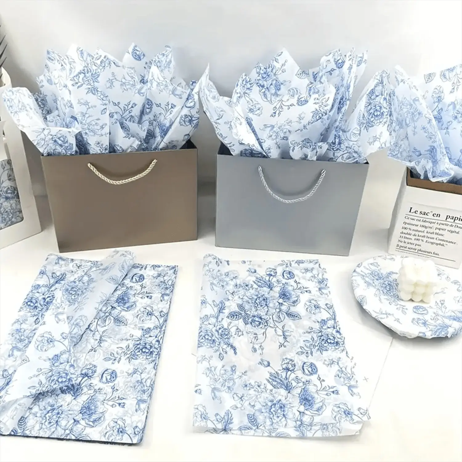 Chinoiserie Vintage Blue & White Peony Rose Tissue Paper - 14x20 Inch High-Quality Floral Wrapping Paper for Gifts, Bouquets, Weddings, Birthdays, DIY Crafts & Elegant Packaging, Bouquet Wrappers, Flower Wrapping Paper