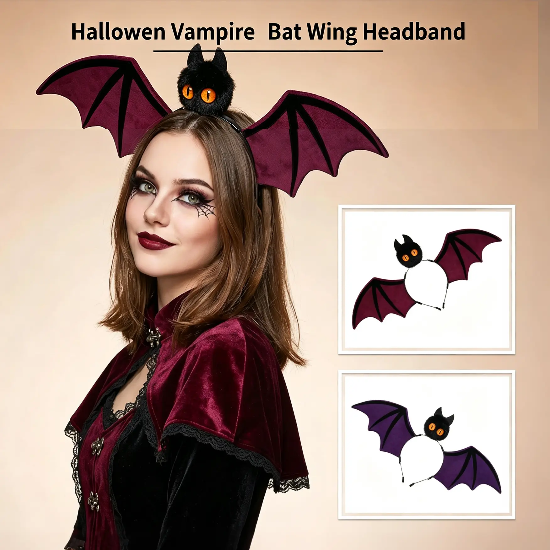 Vampire Bat Wing Headband, Gothic Furry Bat Beast Ears Cosplay Headpiece, Halloween Masquerade & Comic Con Costume Accessory, 2 Colors Available