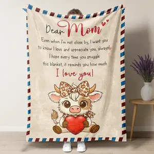 For Mother's Day "Dear Mom, I Love You" Sentimental Cow Blanket - Heartfelt Gift for Mom from Daughter or Son - Warm Hug Throw for Long Distance Mom - Perfect Birthday & Mother's Day Gift