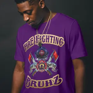 First In Last Out Fire Fighting Bruhz Omega Psi Phi Shirt Design by Waymaker Designs Inc