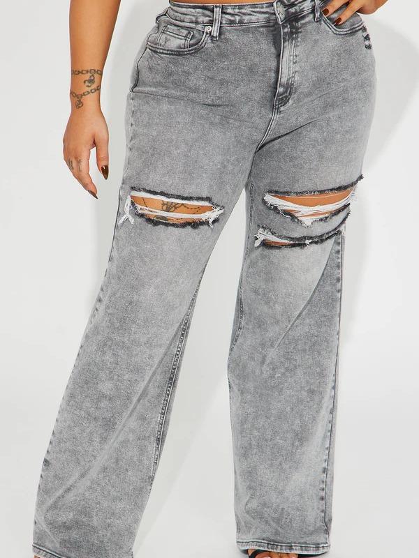 Remi Ripped Stretch Baggy Jeans - Grey