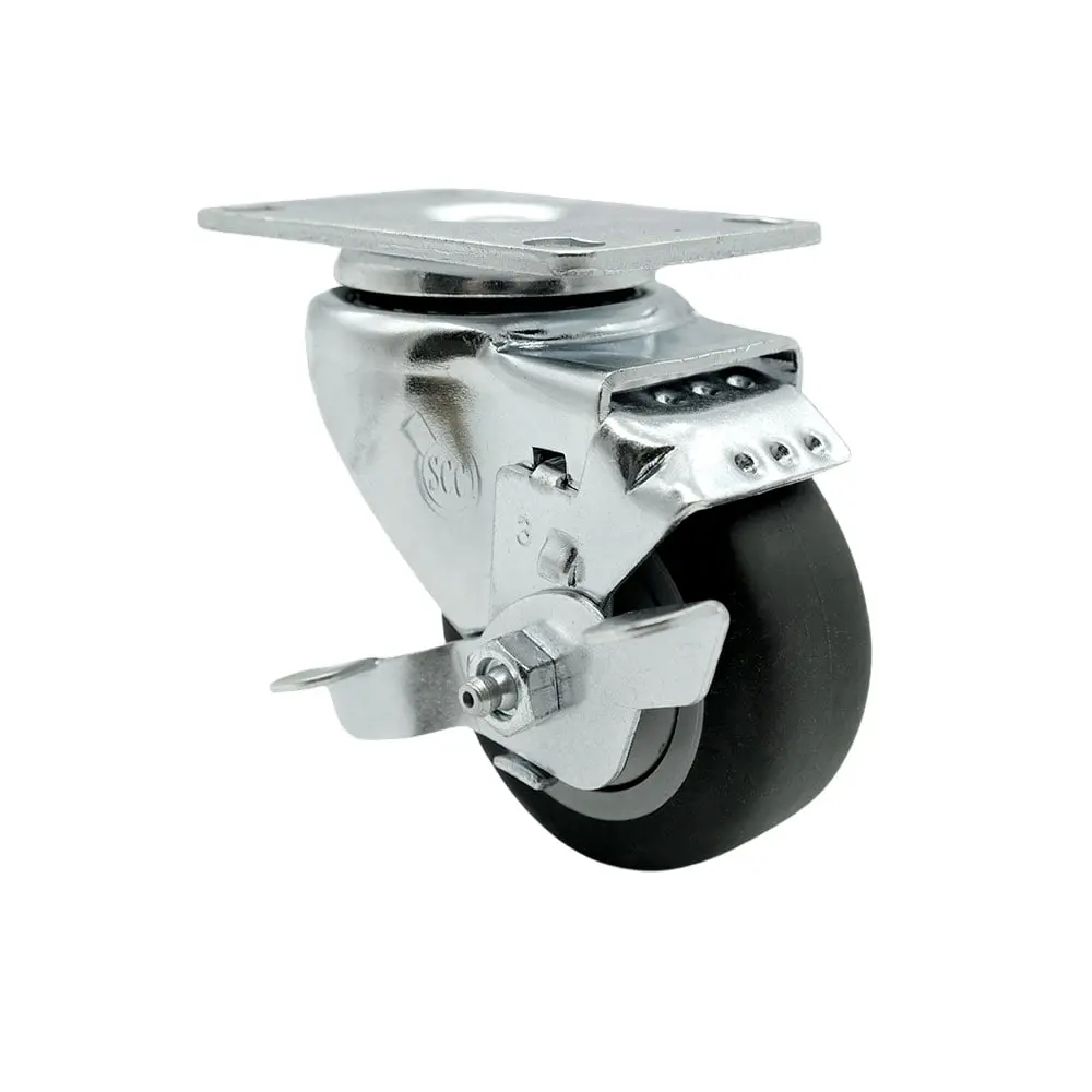 Service Caster SCC-20S314-TPRB-TLB-TP2 Lockable Swivel Caster with Top Lock Brake, 3 in. Thermoplastic Rubber Lockable Swivel Wheels, 3.13 x 4.13 in. Overall Top Plate, Lockable Wheels