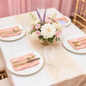 10-Piece Rose Gold Satin Square Napkins Set, Soft Silk Texture Table Linen, Elegant Luxurious Cloth Napkins for Party Banquet Wedding Celebration Valentine's Day