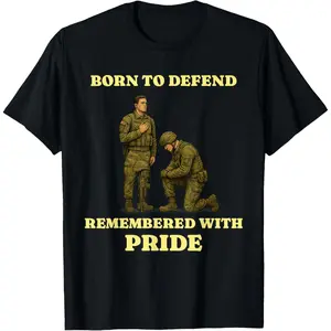 Y2K Summer Viral Print Oversized Graphic Vintage Unisex TeeMemorial Day Born to Defend Remembered with Pride Design T-Shirt