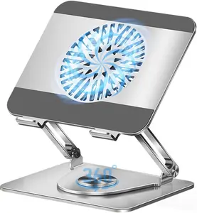 360° Rotating Laptop Stand with Turbo Cool Fan Height & Angle Adjustable Foldable Cooling Pad for 10-17.3" Laptops Ergonomic Riser for Office & Home