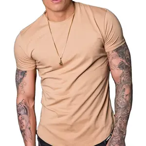 Men's Tan T-Shirt with Short Sleeves and Round Neck, Casual Style for Everyday Wear