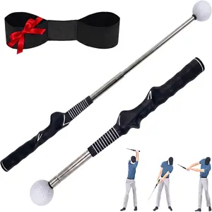 Retractable Golf Swing Trainer and Grip Trainer, Warm Up Swing Aid with Flexible Head, Includes Arm Band, Grip Correction & Swing Click Feedback, Gifts for Beginners and Advanced Golfers