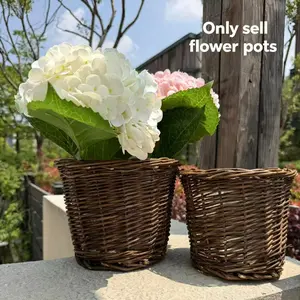 Vintage Lined Handwoven Wicker Plant Basket, Natural Bamboo Planter for Indoor Plants, Decorative Flower Pot Set