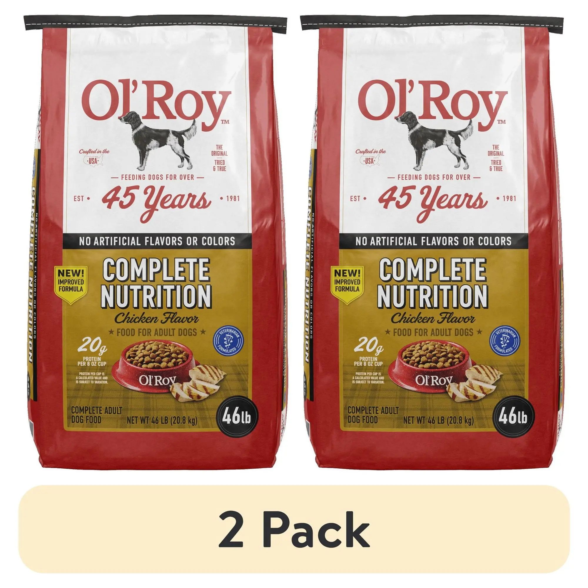 (2 pack) Ol' Roy Complete Nutrition Chicken Flavor Dry Dog Food, 46 lb Bag