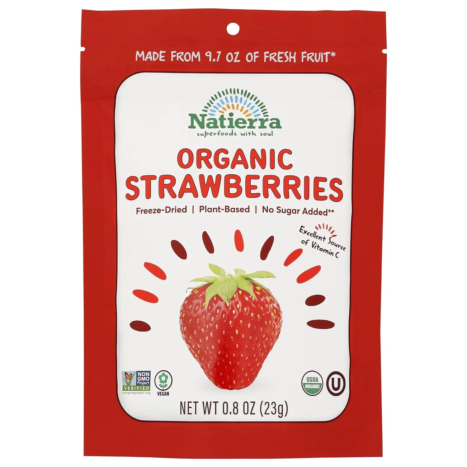 NATIERRA Organic Freeze Dried Srawberries, 0.8 OZ