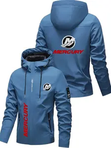 Men's Lightweight Full-Zip Hooded Jacket with Mercury Logo, Casual Polyester Sportswear for Gym Travel, Spring & Fall Essential