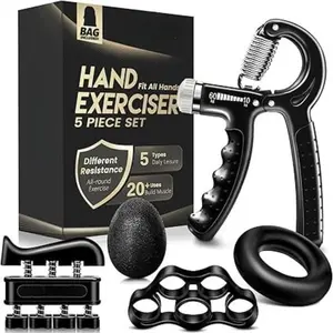 5 Packs Hand Grip Strengthener, Adjustable Grip Strength Trainer with 4 Exercise Tools