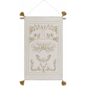 Schaffer Golden Embroidered Floral Wall Hanging