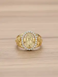Punk Style Virgin Mary Design Ring, Rhinestone Decor Ring for Women & Men for Party, Daily Decor, Trendy All-match Vintage Jewelry for Birthday Gift, Statement Rings