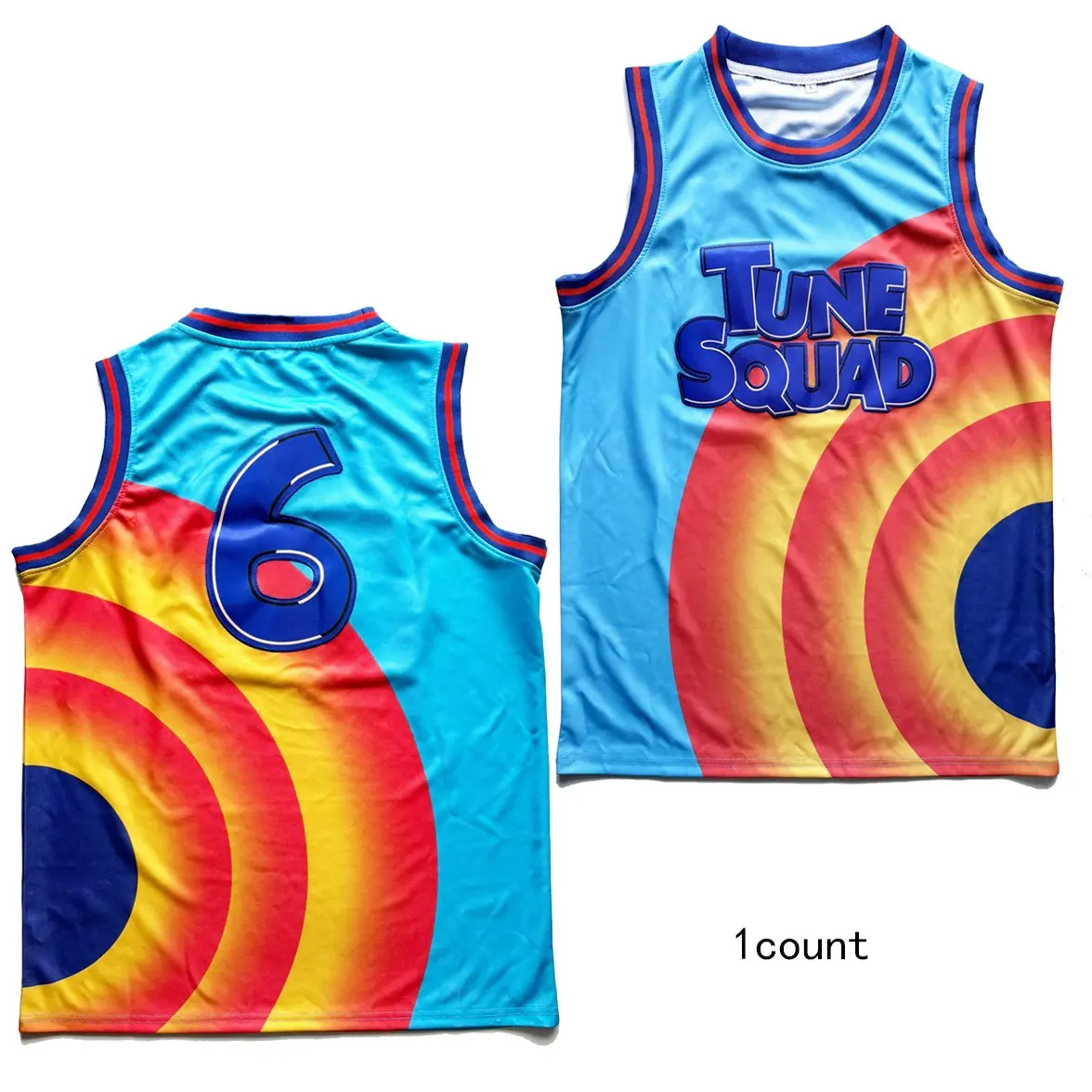 Men's #6 Space Jam Basketball Jersey, Embroidered Athletic Top, Breathable Polyester Mesh, Moisture Wicking, Quick Dry, Sporty Chic, Flexible, Breathable Fabric, American Sizes, Mens Jersey Style, Workout Tops, Jersey Shirts