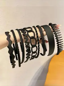 9pcs/set Women's Casual Plain Color Wave Design Hair Hoop, Toothed Non-slip Headband, Daily Casual Versatile Hair Accessories, Headbands Women, Interchangeable Headbands