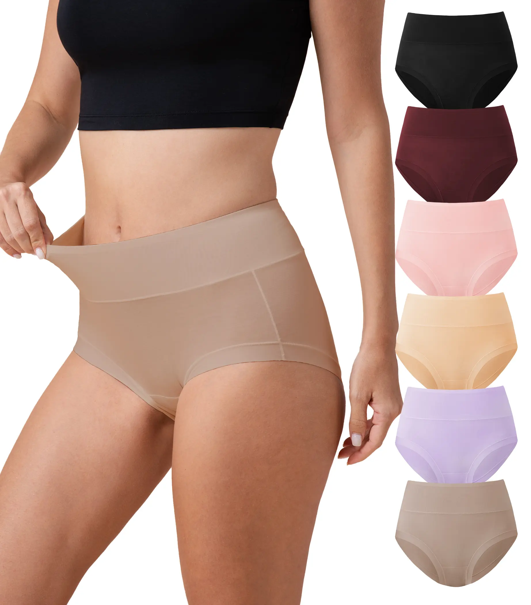 DAVID ARCHY Womens Soft Bamboo Rayon Underwear High-Waisted Panties 6 Pack | Moisture-wicking Full-coverage Ladies Briefs with No-wedgie Fit, Wide Waistband, Cotton Gusset, Lightly Tummy Control