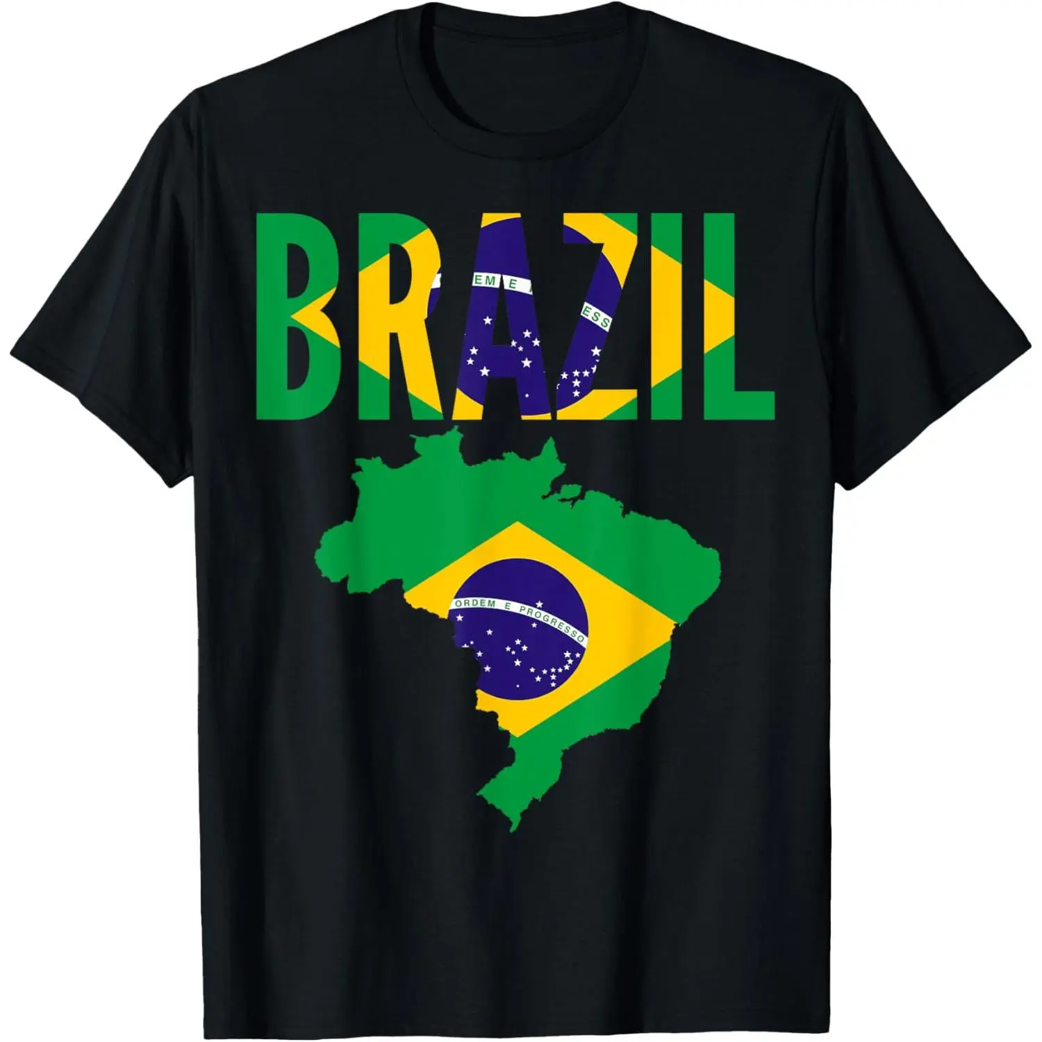 100% Cotton Brazilian - Brazil Country Map Flag T-Shirt
