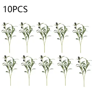 10 pieces of realistic olive branch with olive leaf plant arrangements, Realistic foliage fruits, greenery and artificial flowers for home, garden decoration items, wedding and engagement decoration setups, spring olive tree stem artificial greenery