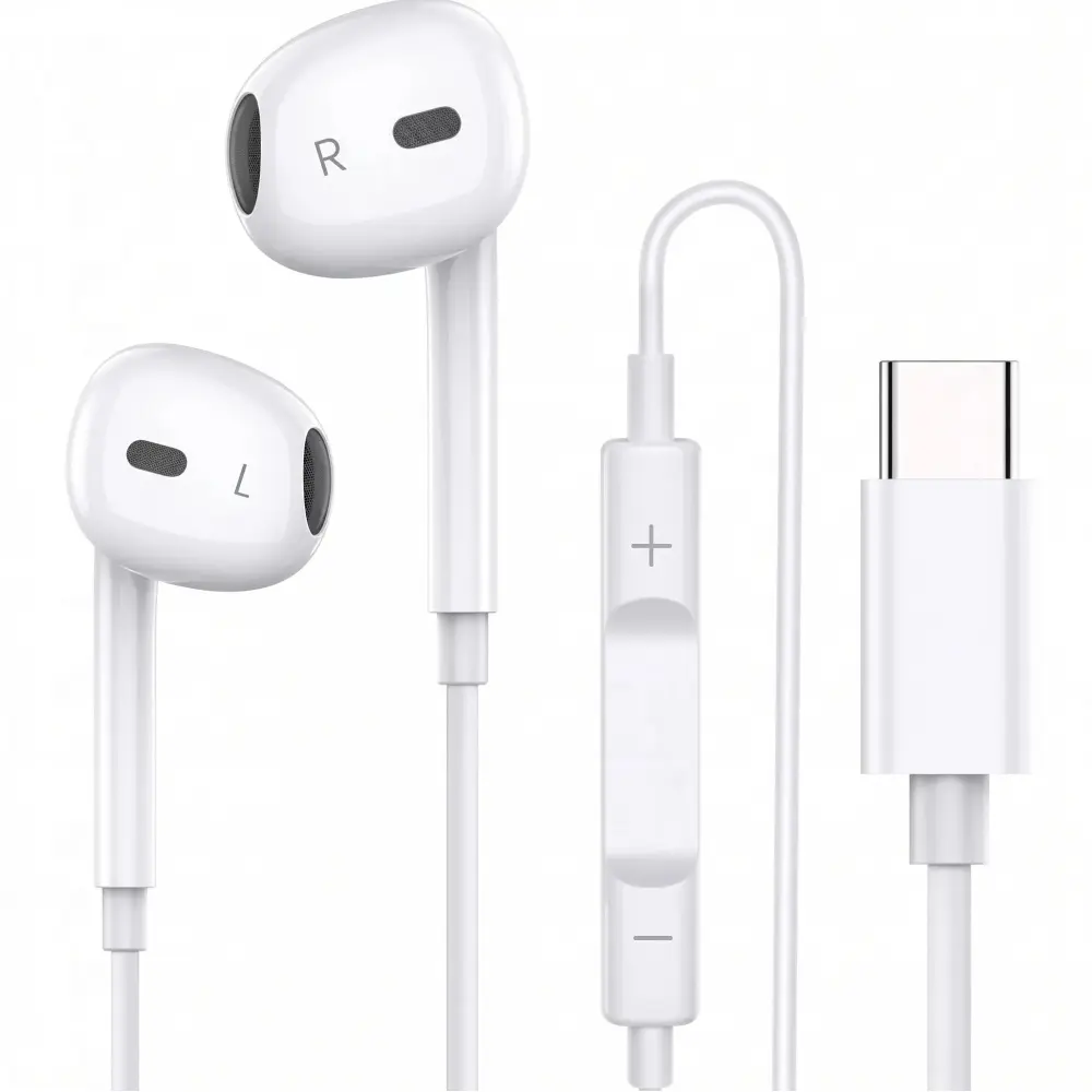 Portable Design Earphone USB-C Headphones With Mic & Volume Control- HiFiStereo Earbuds For IPhone 1717 Pro/16/15, Samsung S25/S24/S23, Pixel 10/9, OnePlus & USB-C Phones