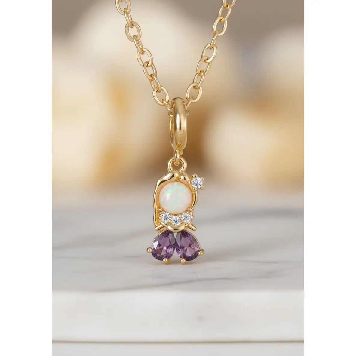 Rapunzel-Inspired | Elegant Gold Necklace, Luxury Jewelry with Diamond-Like Stones, Sparkling Pendant, Fashionable Statement Piece