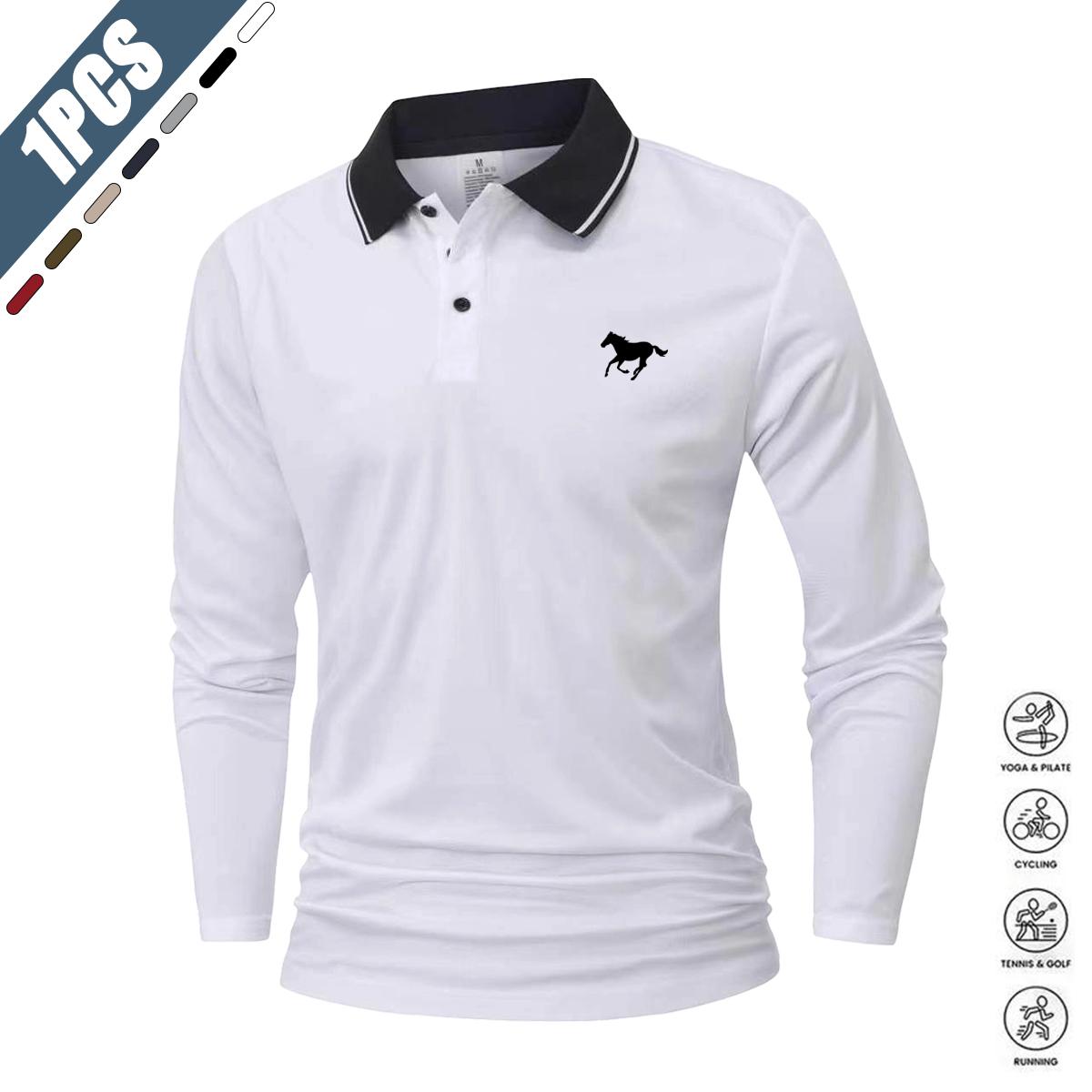 Men's 100% Polyester Solid Long-Sleeve Polo Shirt Set - White + Gray + Black, Loose-Fit, Casual Sportswear, Athletic Active Tops, Golf Wear for Spring & Autumn, Menswear