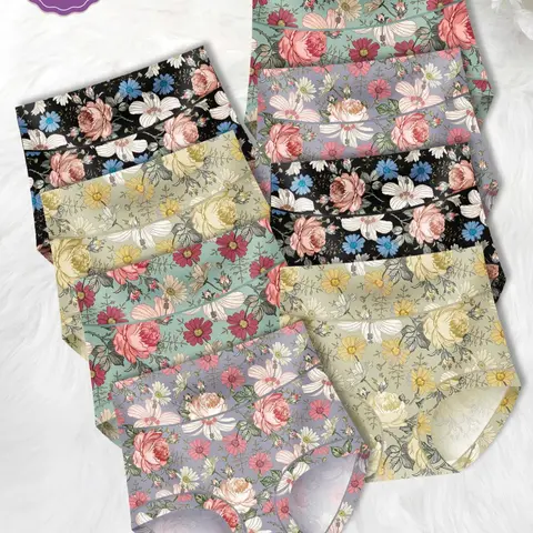 8-Pack MEIYATING  High-Waist Women's Underwear, High Rise Underwear, Waist Cinching Butt Lifting, All-Over Floral Print, Comfortable Fit, Casual Comfy Panty, High-Quality Skin-Friendly Trunks, Casual, Panties