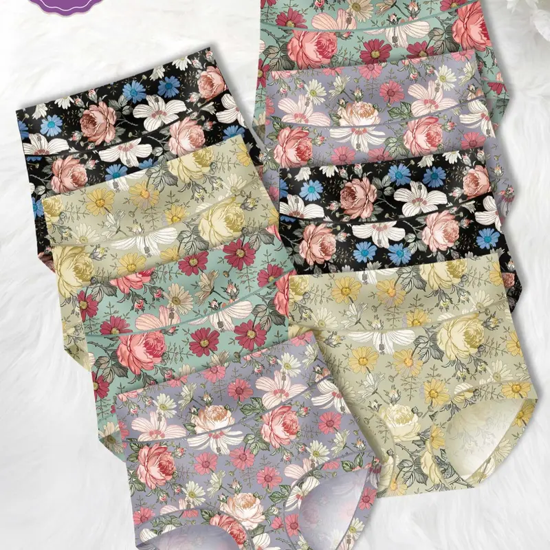 8-Pack MEIYATING High-Waist Women's Underwear, High Rise Underwear, Waist Cinching Butt Lifting, All-Over Floral Print, Comfortable Fit, Casual Comfy Panty, High-Quality Skin-Friendly Trunks, Casual, Panties