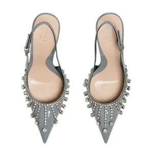 Gucci Guinevere Crystal Chain Pointed Toe Slingback Pumps Size 38-USA 7.5