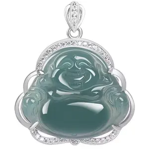 Natural Jade Blue Water Buddha Pendant Jade Pendant Inlaid Pendant Blue Water Jade Hanging Ornament Women's
