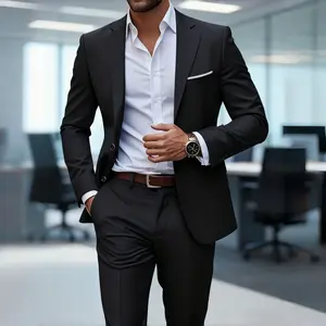 Two-Piece Set Men's Slim Fit Suit, 2-Button Jacket Pants Set, Random Tie, Formal Business Prom Casual Set, Suitable for Interviews And Various Business ,Casual Occasions, Suitable for Weddings,business casual outfits, prom outfits men, office work clothes