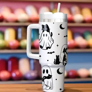 Halloween Black Cat Tumbler: Spooky Ghosts Stainless Steel, 40oz