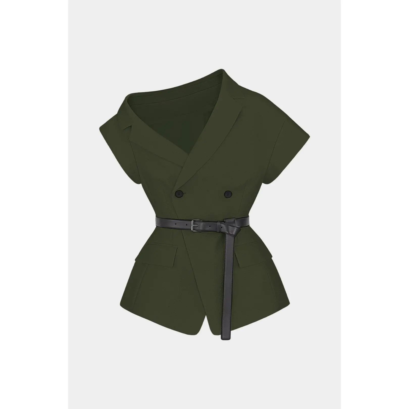 Asymmetrical Neck Belted Vest