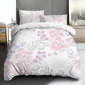 3pcs Floral Embroidery Pink Blossom Bedding Set Soft & Breathable - Includes Duvet Cover and Pillowcases, Bedding set king size Perfect for All Seasons, Machine Washable - Ideal Gift for Mother’s Day and Weddings