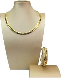Elegant Gold Color Chain Necklace and Bracelet Set for Women's Fashion Accessory