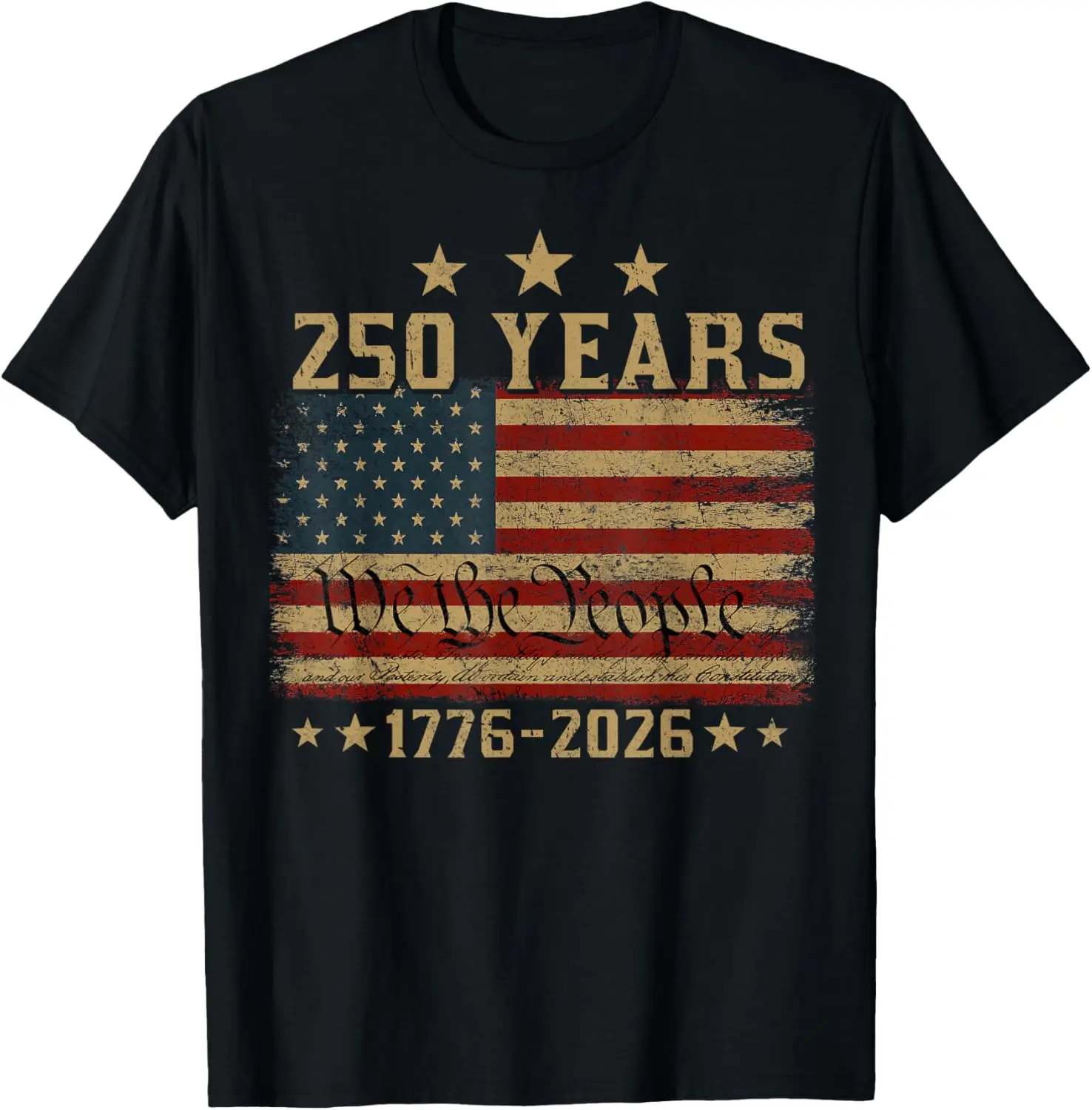 Graphic T-Shirt, Unisex 250th Anniversary Vintage American Flag Print, Casual Cotton Round Neck Short Sleeve Top for 4th of July, Natural, Fashion, Fabric