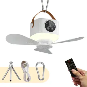 Portable Smart Ceiling Fan with LED Display andRemote Control, USB Rechargeable Quiet Fan with4 Speed Settings, Timer Night Light for IndoorOutdoor Use, Home Decor