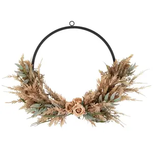 Northlight Fall Harvest Pale Rose & Thistle w/Fliage Wreath