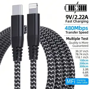 Mfi Certified PD 20w Data Cable for iPhone XR 8 14 13 Pro Max 12 Pro Max 11 Pro, USB-C to Lightning, Fast Charging & Data Sync, Nylon Braided Wire