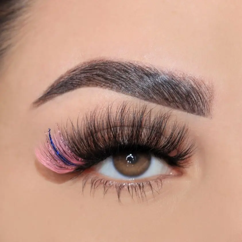 "Lovesick" False Eyelashes Style with Hint of Blue and Baby Pink Glitters, 18-20MM Reusable Voluminous