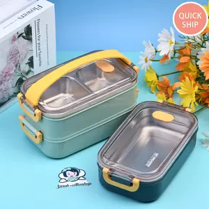 Blue Green Lunch Box With Stainless Steel Inner Layer,Water Insulation Heating,Food Storage Box Tableware,Eco Bento Box,Work Lunch Box,Back to schooll