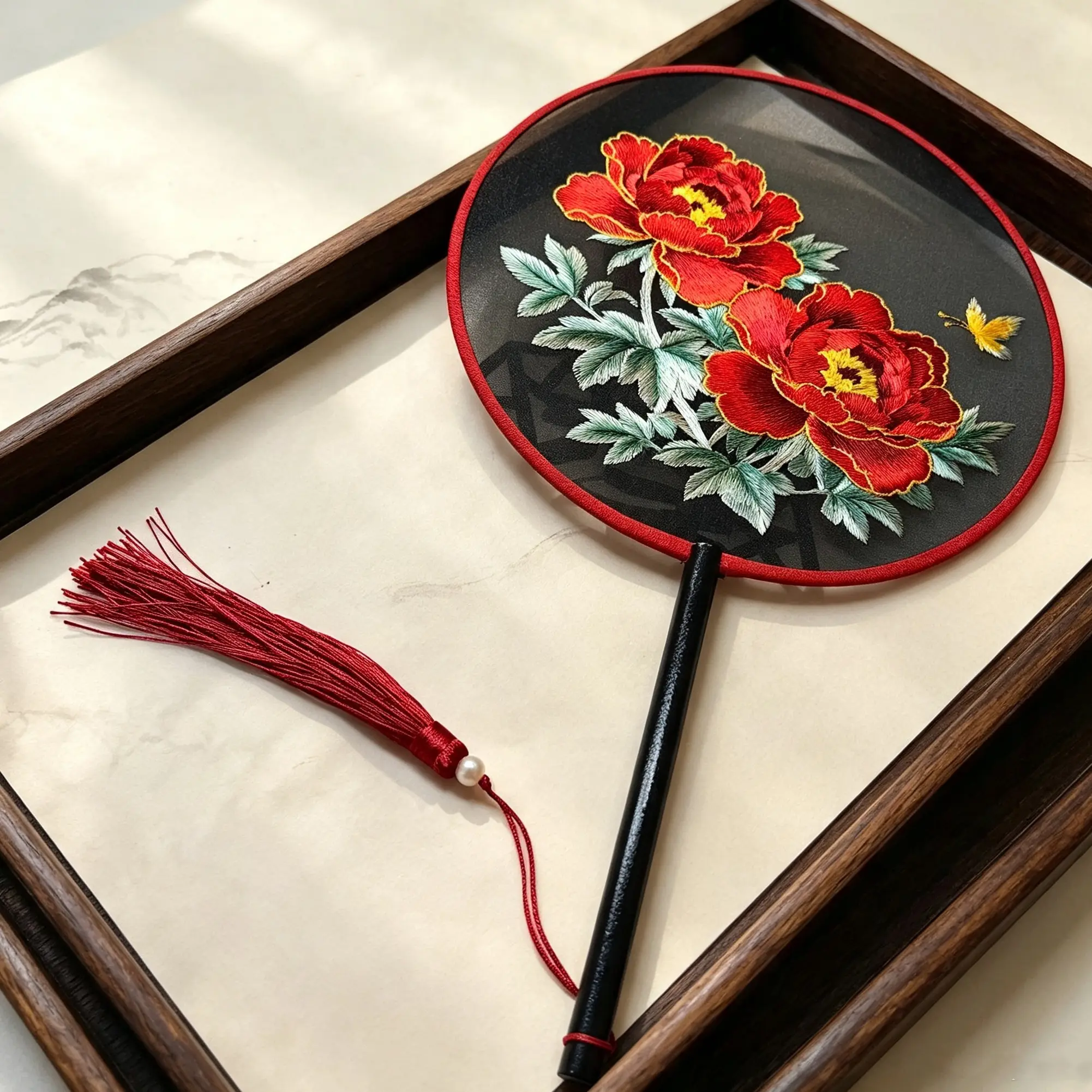 Chinese Traditional Su-Embroidery Round Hand Fan - Exquisite Intangible Cultural Heritage Silk Mesh Palace Fan with Tassel, Vintage Floral Animal Pattern, Hanfu Cosplay Accessory, Elegant Women's Gift