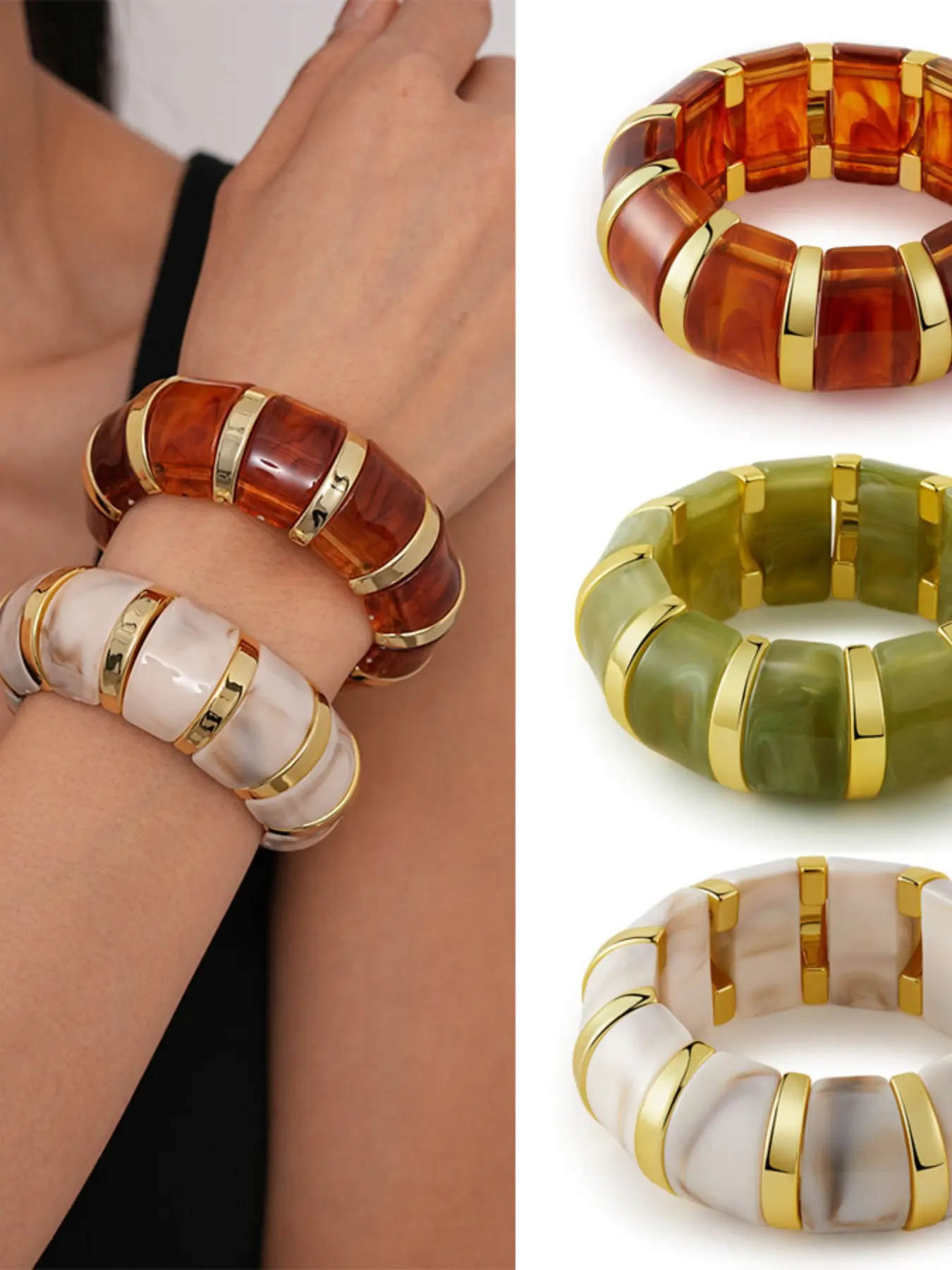 Women's Acrylic Resin Round Bracelet, Vintage Ethnic Style Design, Elegant Daily Wear Accessory, Perfect Holiday Gift🎁, Resin Bangle Bracelet, Exquisite Bracelet