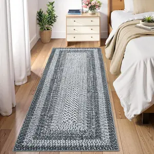 Washable Long Runner for Living Room Indoor Mats for Entryway Soft Bedroom Rug Non Slip Modern Braided Print Rug Farmhouse Throw Rugs