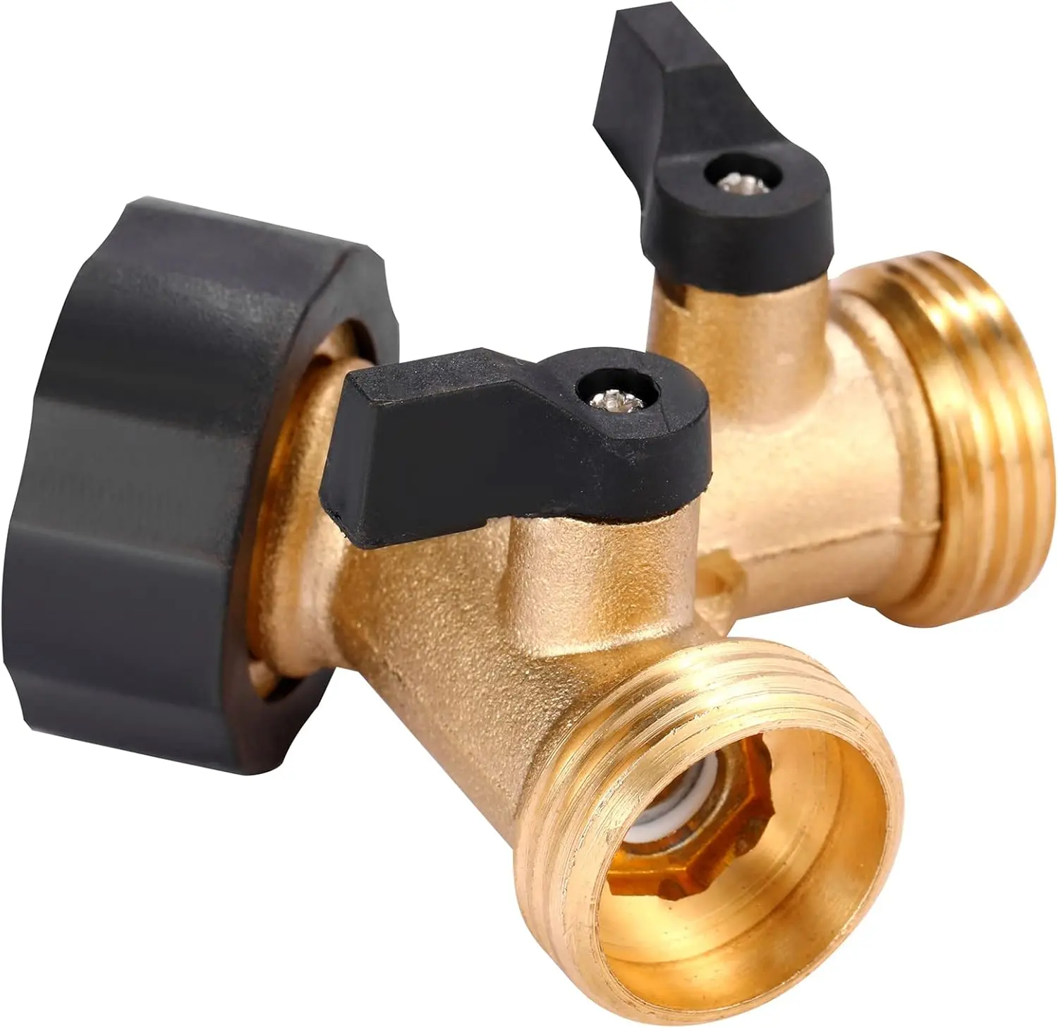 Hose Splitter 2 Way Heavy Duty, Y Connector Brass Garden Hose Adapter, Hose Bib Splitter with 2 Extra Rubber Washers