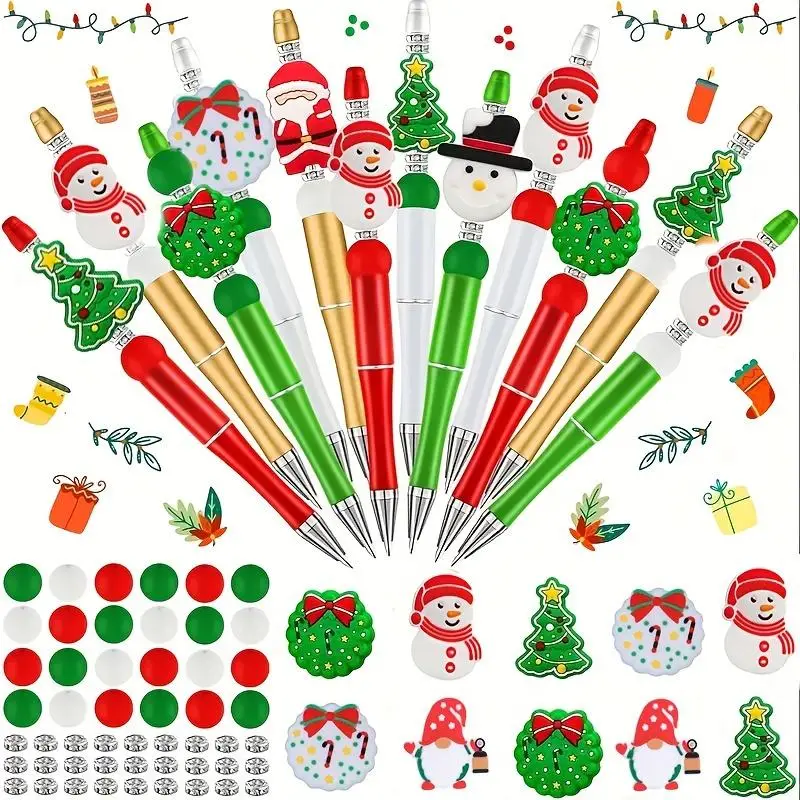 Colored Bead Pen Set, 55pcs/set Bead Pen & Silicone & Crystal Beads, DIY Jewelry Making Accessories for Bracelet Necklace Earrings