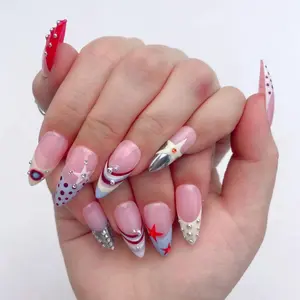 Handmade Cat Eye Press On Nails, 3D Gold Chrome Nail Art