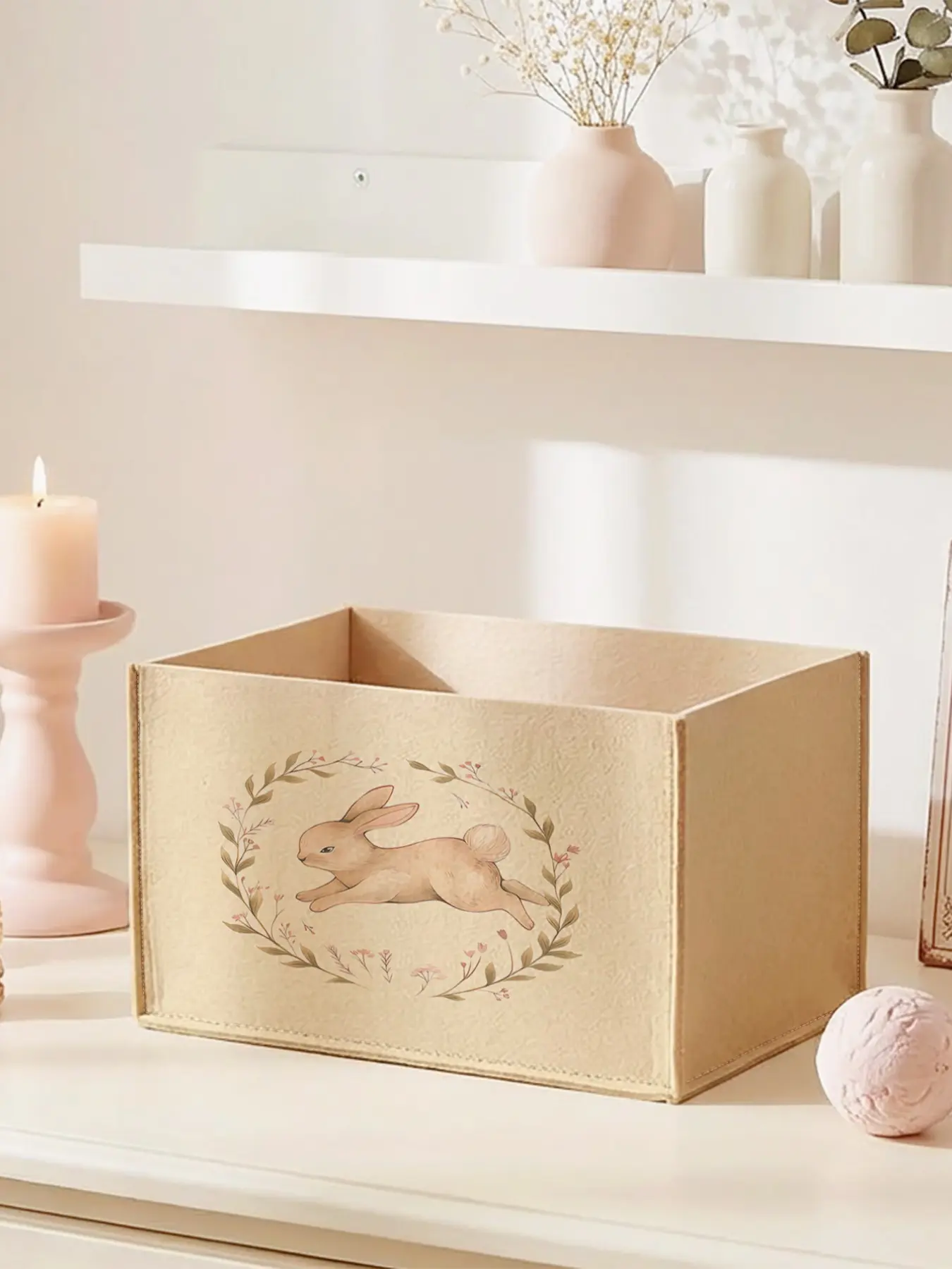 Open Storage Box with Rabbit Pattern, 2D Print Desktop Organizer, Custom Design for Office Supplies, Cosmetics, and More, Container Organizer, Cosmetic Organizers